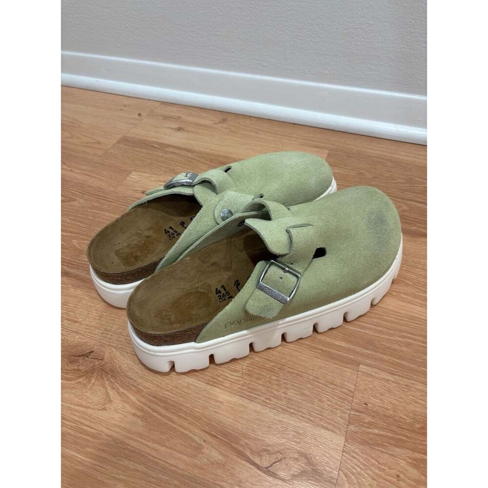 Birkenstock Papillio Boston Chunky Platform Suede Clogs in Faded Lime - Picture 5 of 5